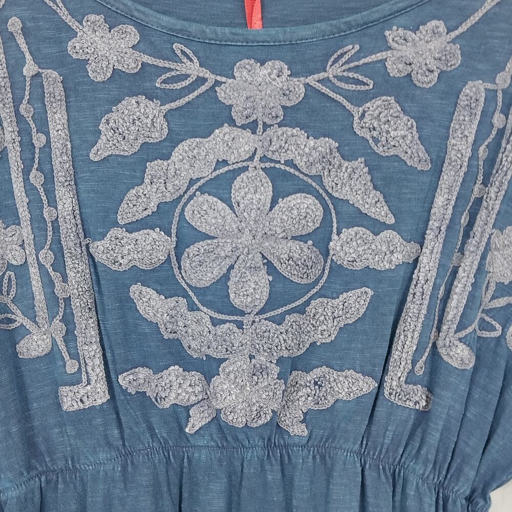 Luv 2 Luv Blue Embroidered Kurti Dress Women Large Long Sleeve Boho Cotton Blend - Picture 4 of 10